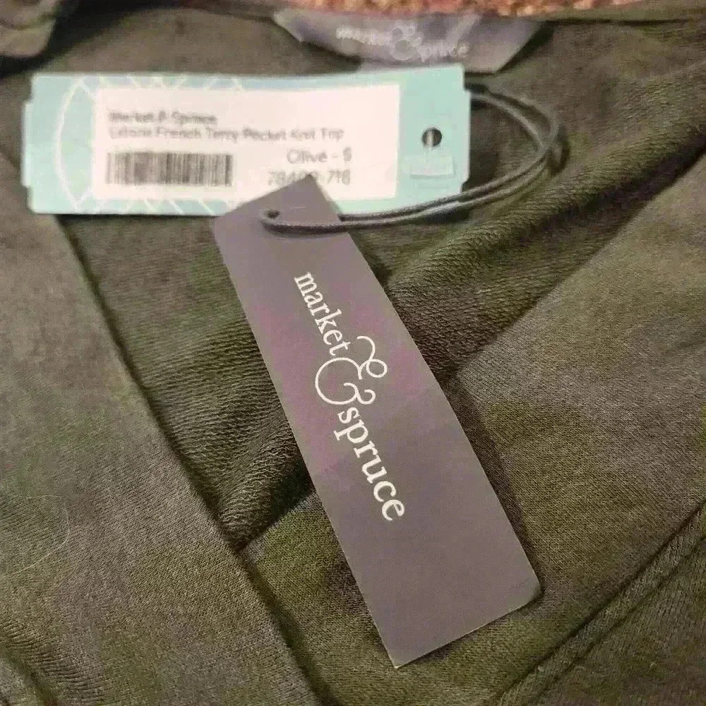 NWT Market & Spruce Olive Estoria French Terry Pocket Knit Long-Sleeve Top - Picture 5 of 11